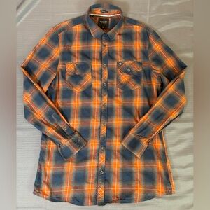 Guess Plaid Button Down Shirt Mens XL Orange Blue Flannel Fashion Fit